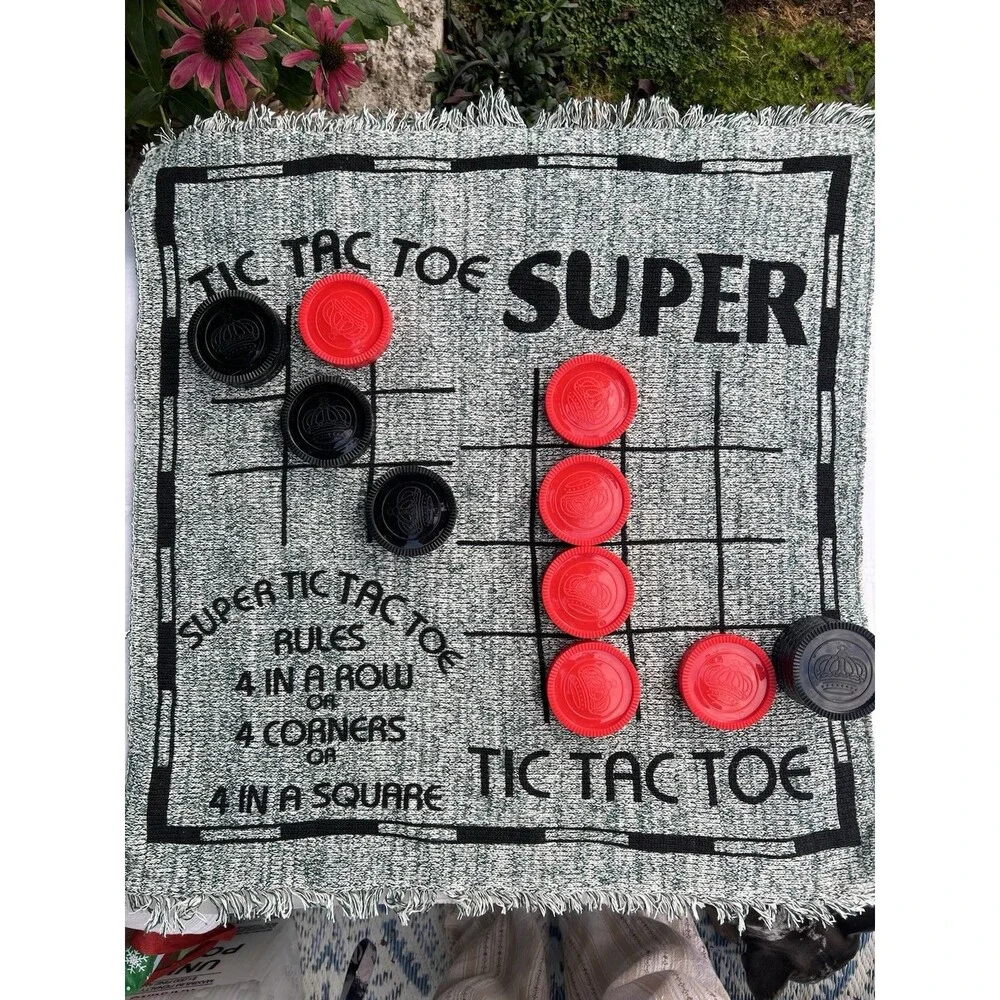 Jumbo Checkers Tic Tac Toe 3-in-1 Woven Rug Game 26” Complete With Bag